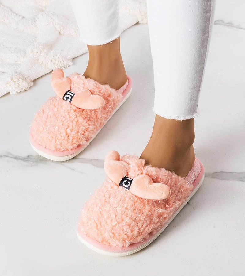 Rosa Pantoffeln mit Rosny Pelz