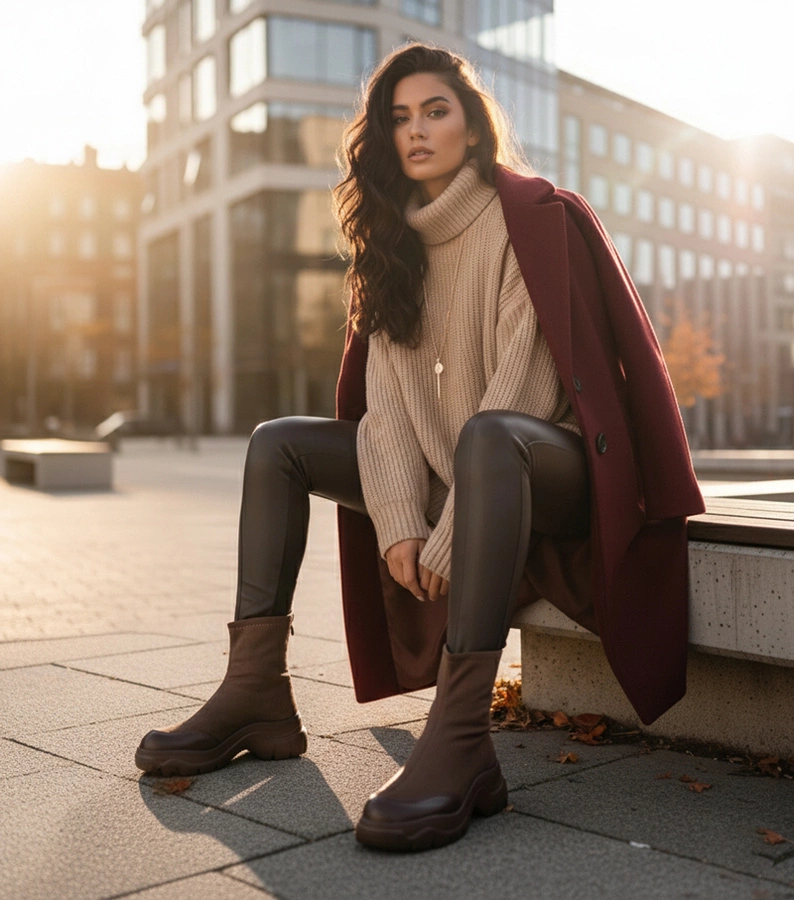 Braune Stiefeletten aus Öko-Wildleder mit massiver Sohle Alana