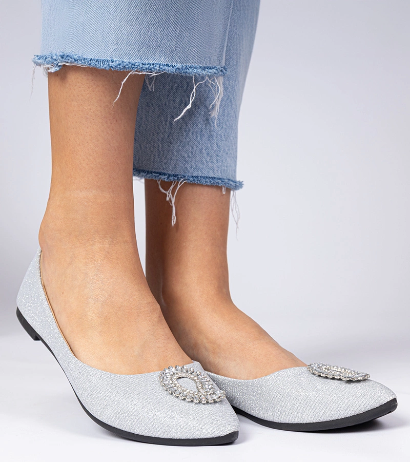 Silberne Damen-Ballerinas mit Glitzer und Strass Ellada