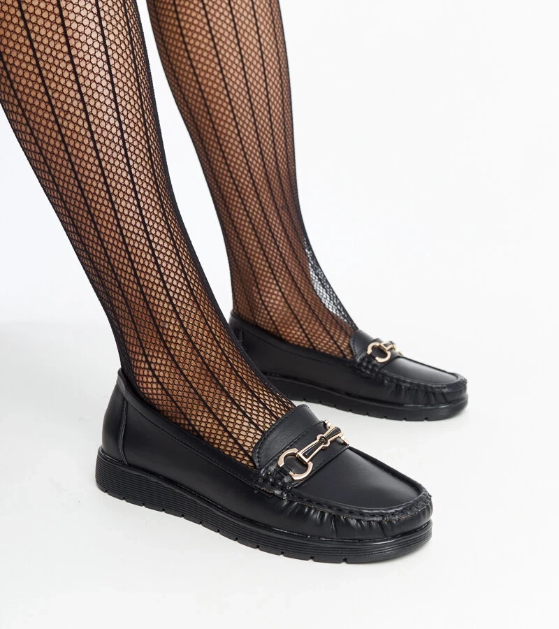 Schwarze Mokassins mit Schnalle Anisah
