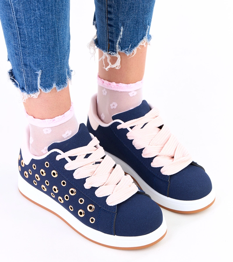 Dunkelblaue Sneakers auf Plateausohle mit Nieten Adelis