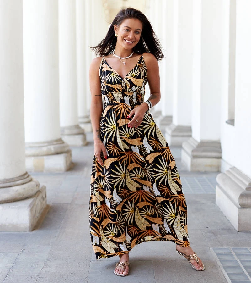 Schwarzes gemustertes Maxi-Kleid Muzio