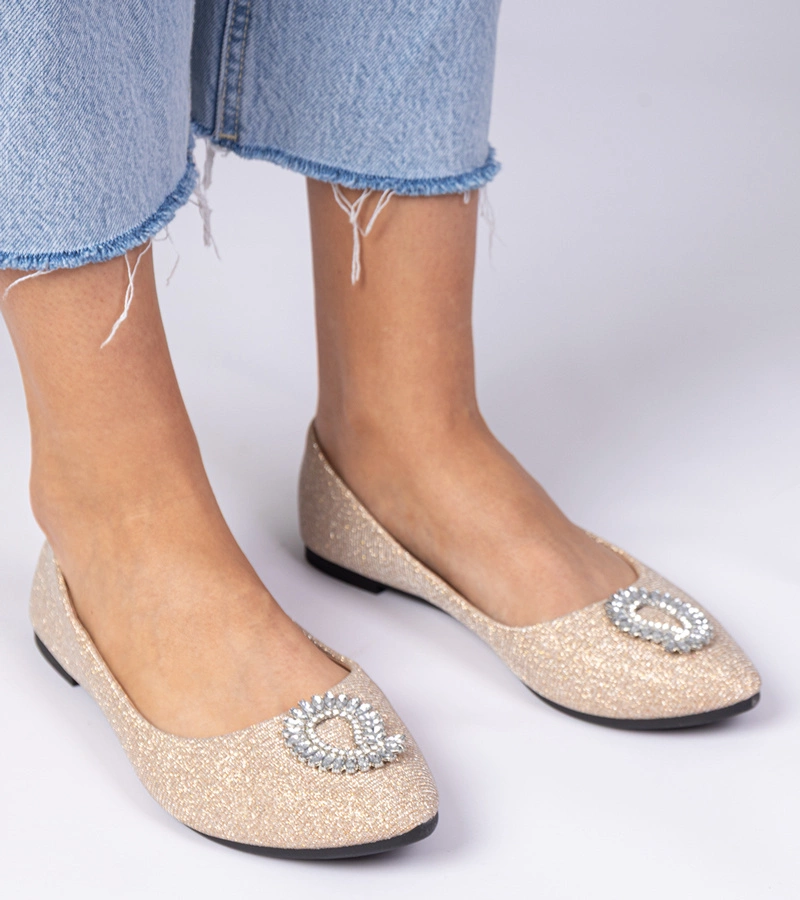 Champagnerfarbene Damen-Ballerinas mit Glitzer und Strass Ellada