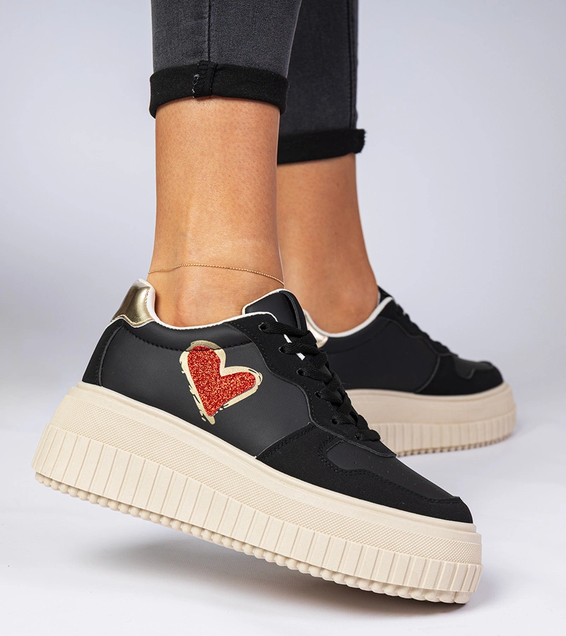 Schwarze Damensneaker mit glitzerndem Herz Laira