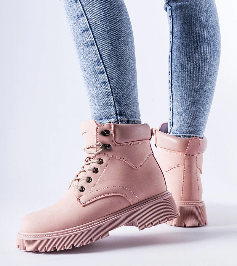 Hellrosa gefütterte Schnür-Worker-Stiefel von Aranova