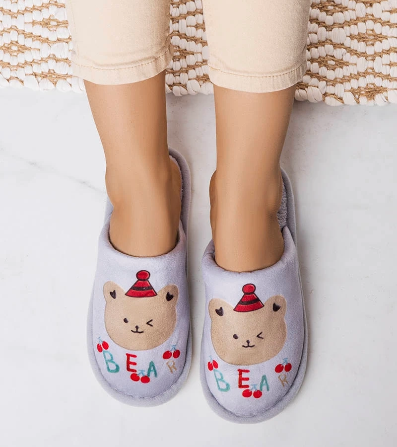 Graue weiche Hausschuhe Bear