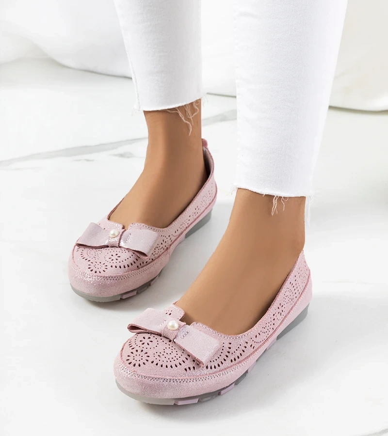 Rosa Leder-Ballerinas mit Schleife Catania