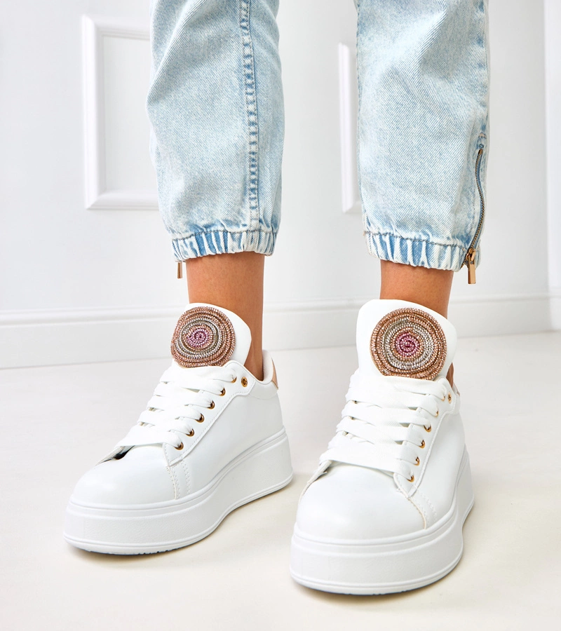 Weiße Sneaker auf Plateausohle mit goldenem Einsatz Bethany