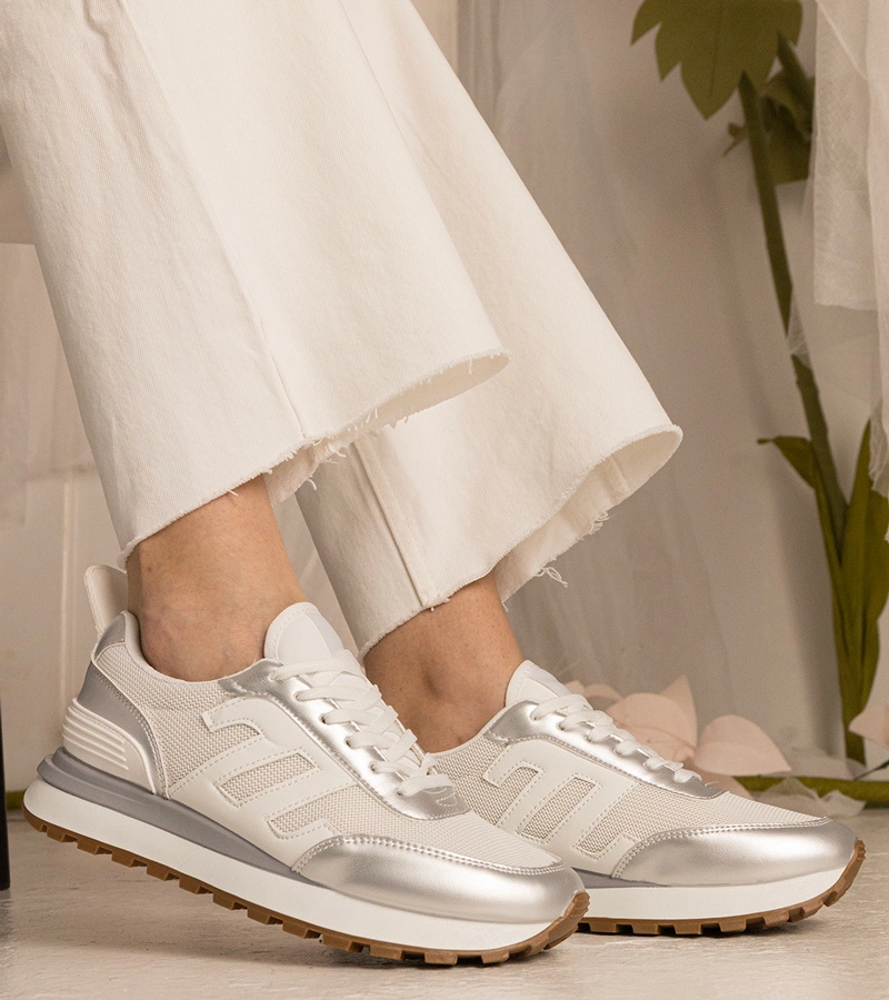 Weiße-silberne Damen-Sneaker sportlich Marena