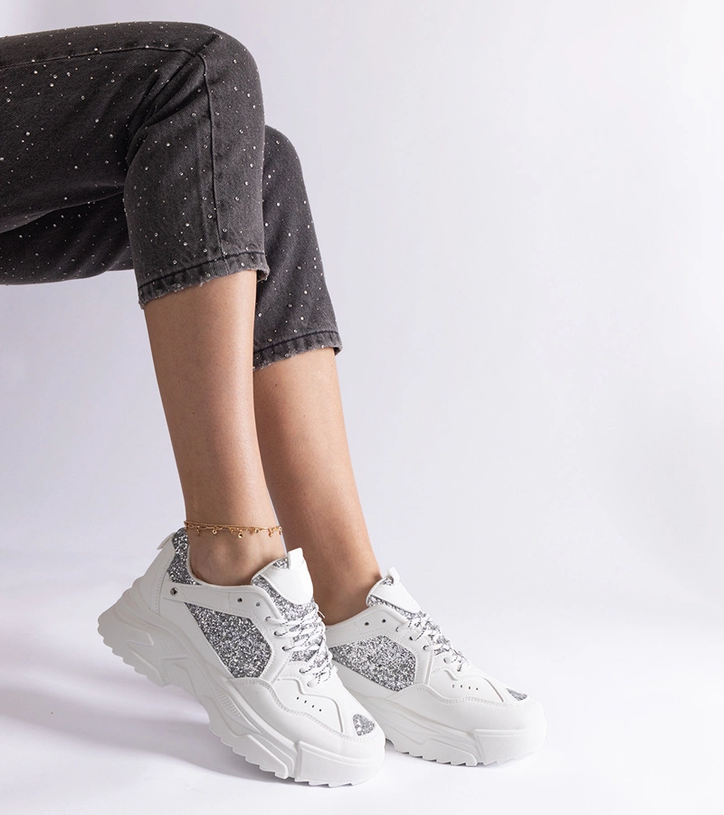 Caraballo Damen-Sneaker mit Glitzereinsätzen in Weiß