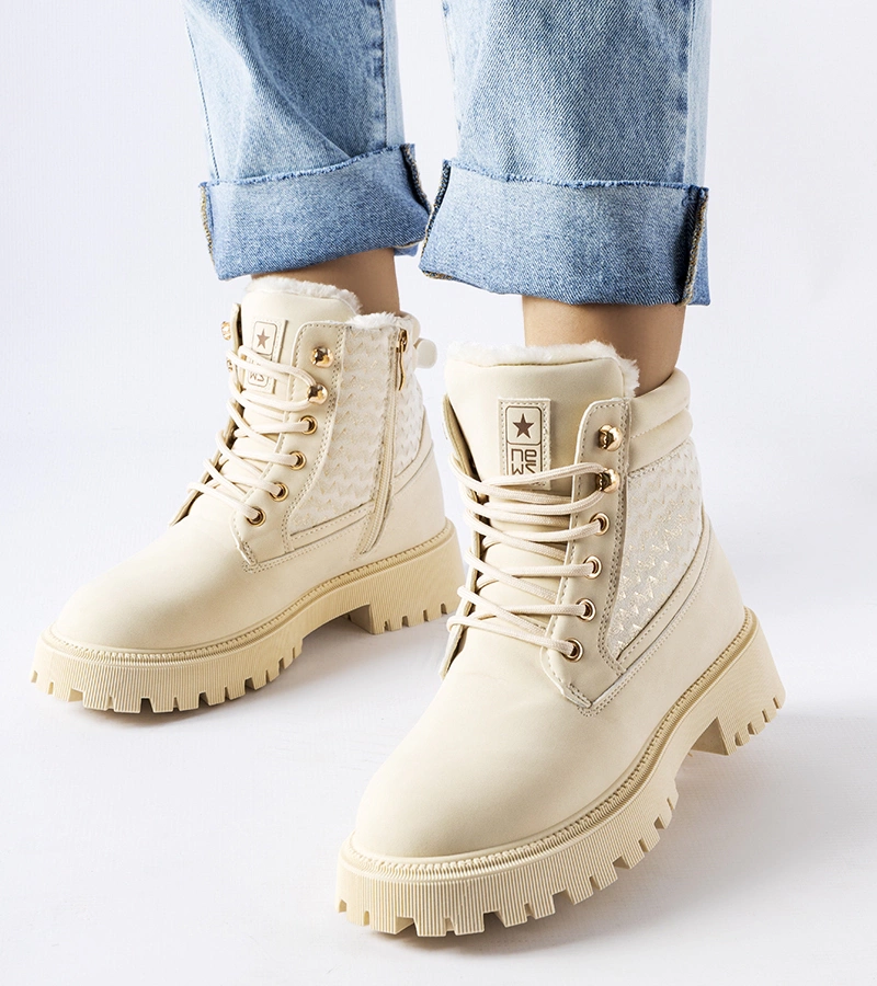 Beige gefütterte Damen-Trapperstiefel Foca