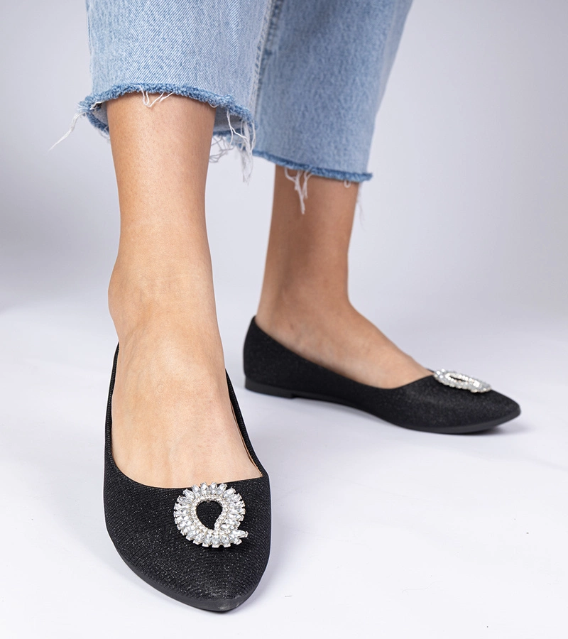 Schwarze Damen-Ballerinas mit Glitzer und Strass Ellada