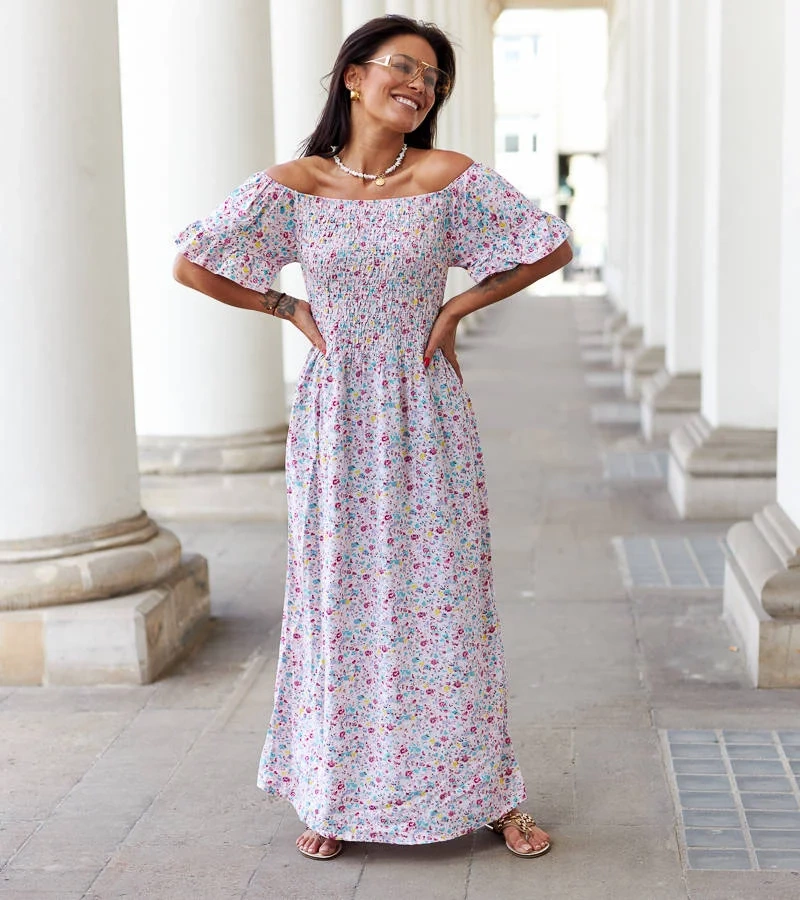 Rosa Maxikleid mit Blumenmuster von Calabrese