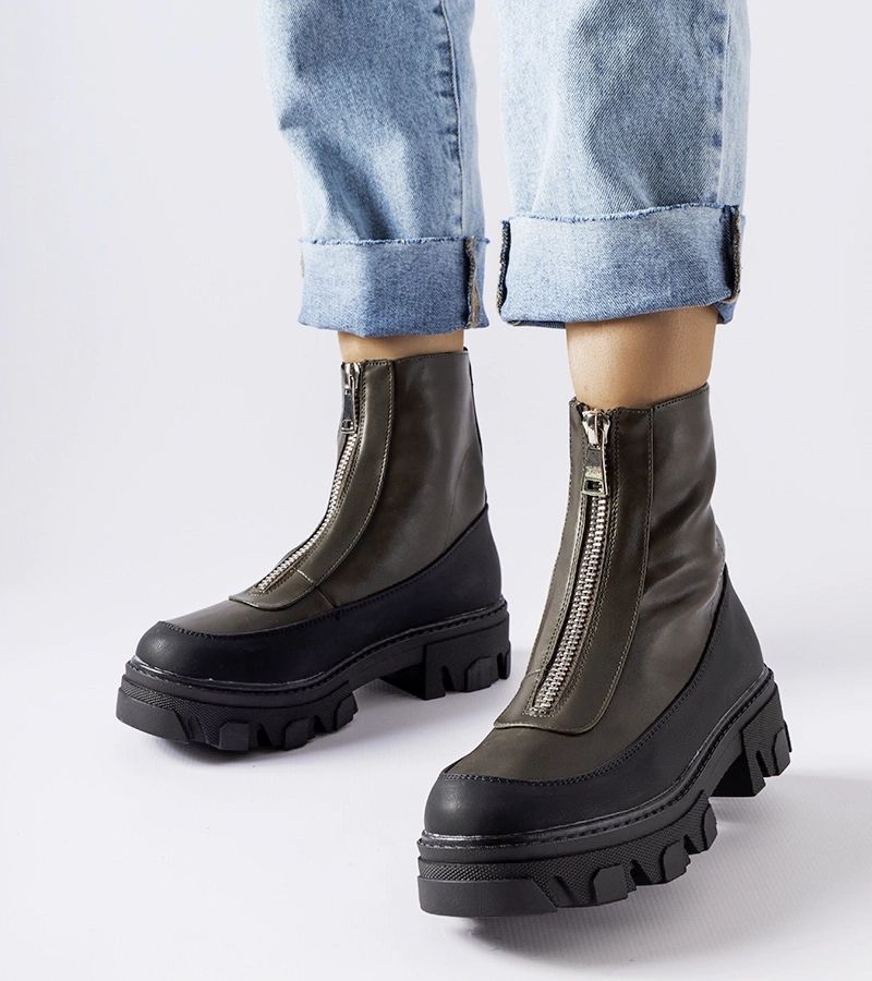 Dunkelgrüne, massive Stiefeletten mit Reißverschluss von Morley