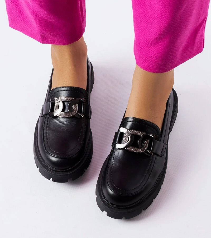 Schwarze elegante Mokassins mit Zirkonen von Mories