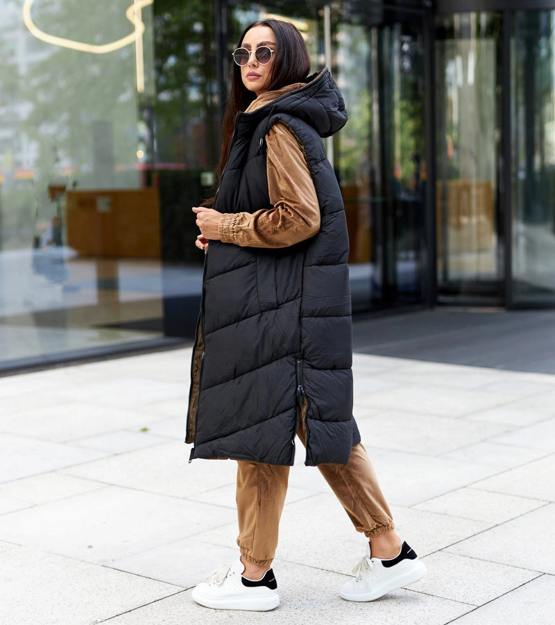 GEFÜTTERTE DAMENJACKE WINTERJACKE MIT KAPUZE TASCHEN BH-1840 SCHWARZ