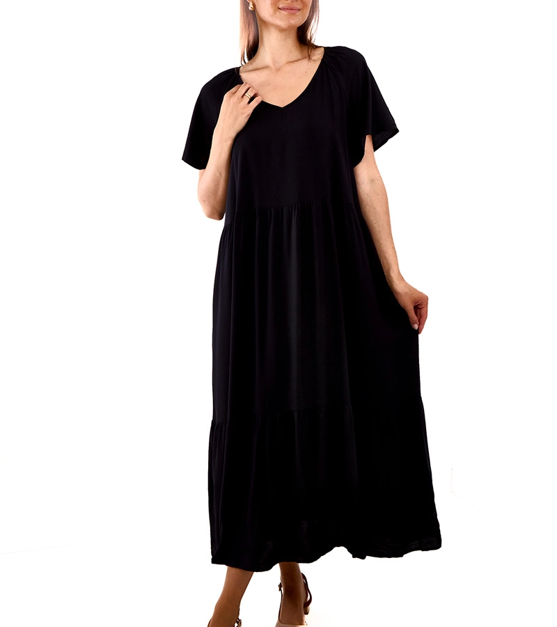 Schwarzes, locker geschnittenes Maxi-Kleid von Mamelia