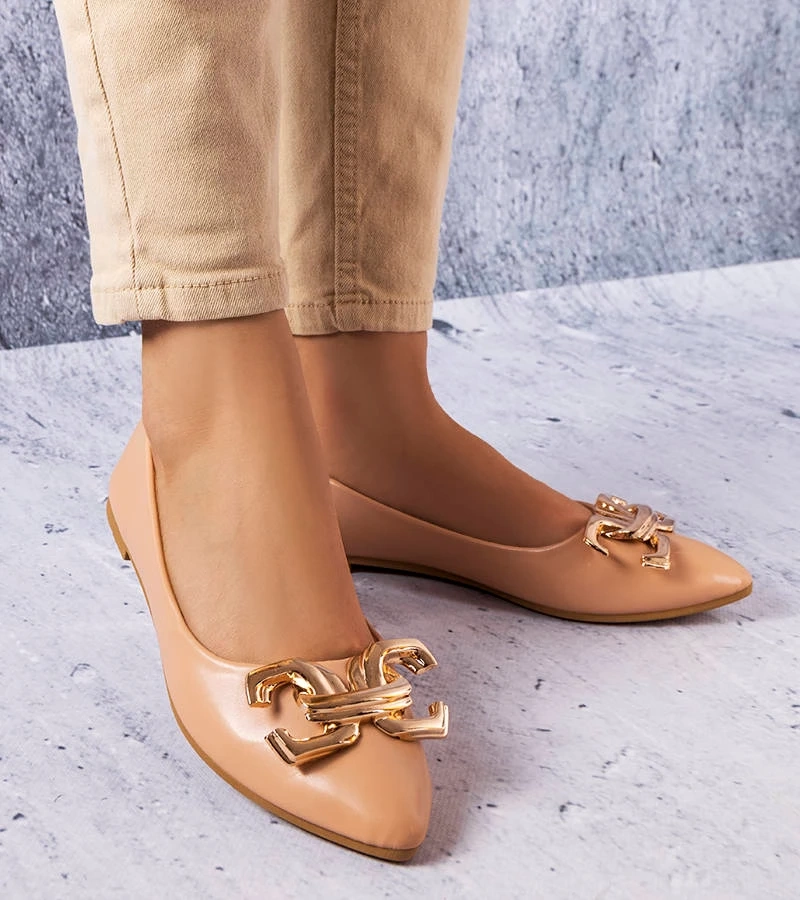 Dunkelbeige Ballerinas mit Vallée-Verzierung