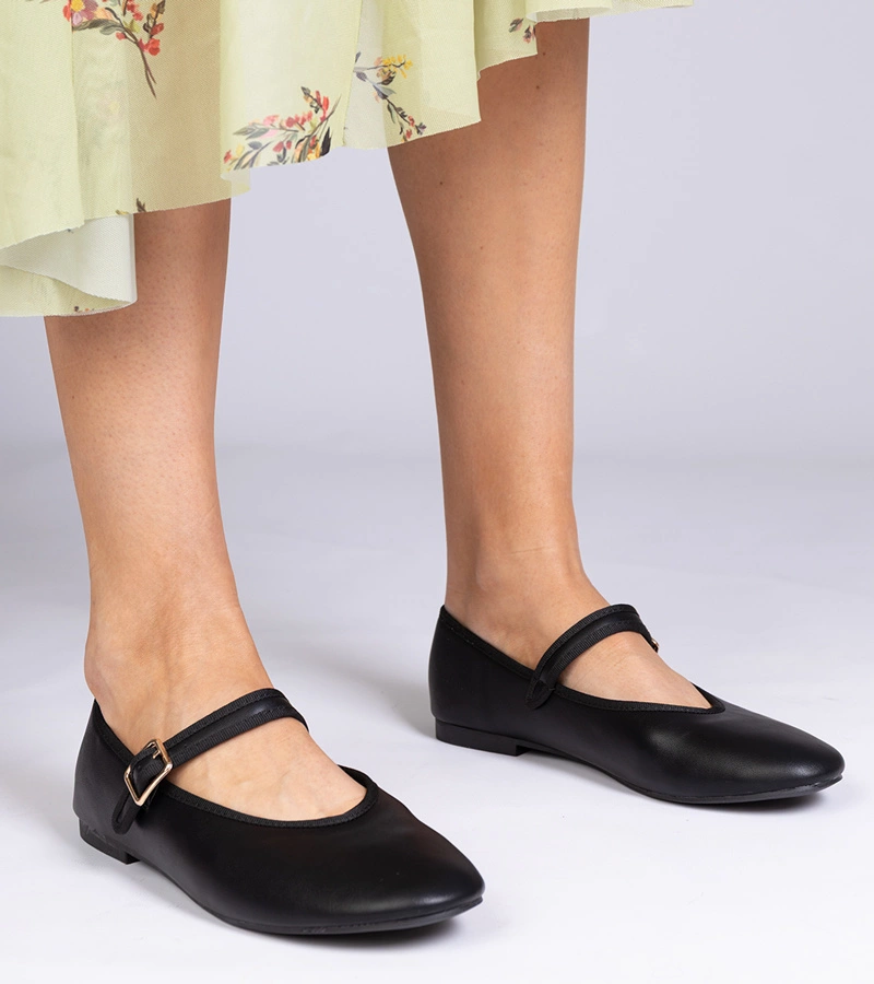 Schwarze Damen-Ballerinas mit Schnalle Mollis