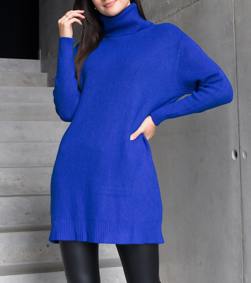 Langer blauer weicher Rollkragenpullover Kali