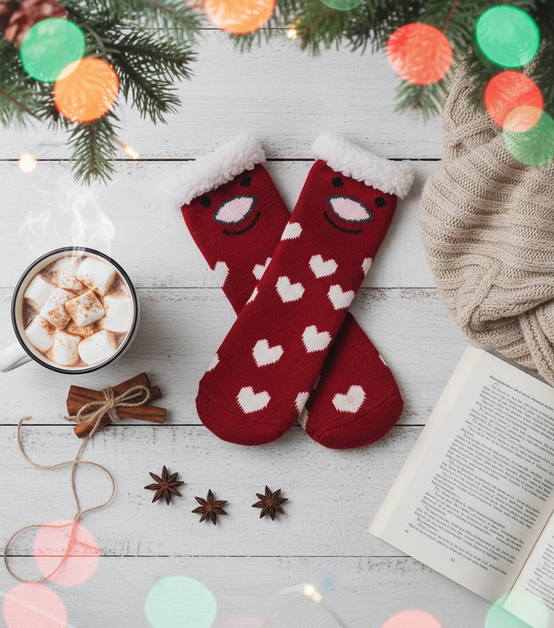 Rote Socken mit Lotis Pelz