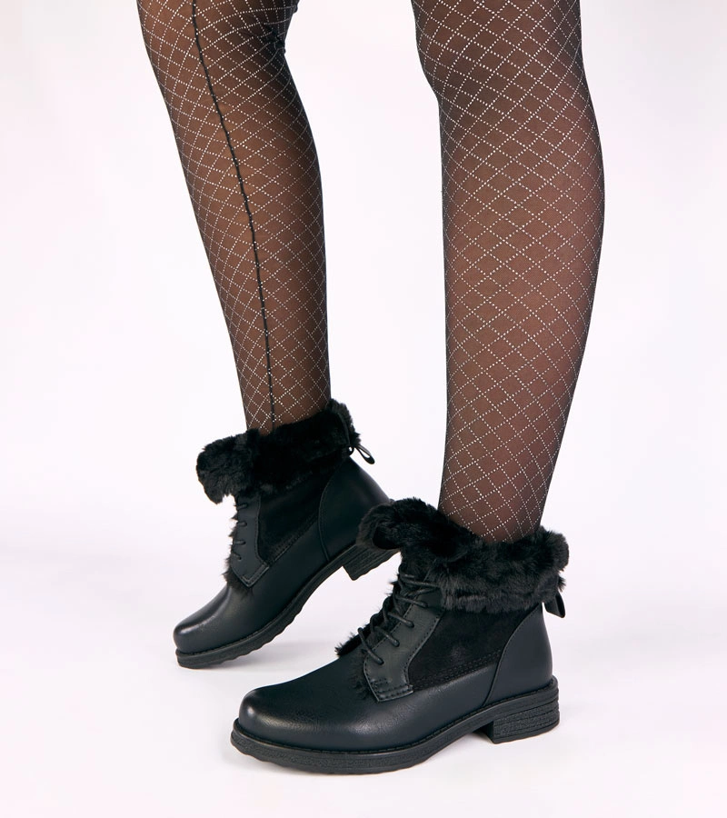 Schwarze geschnürte Stiefeletten mit Fell Joyca