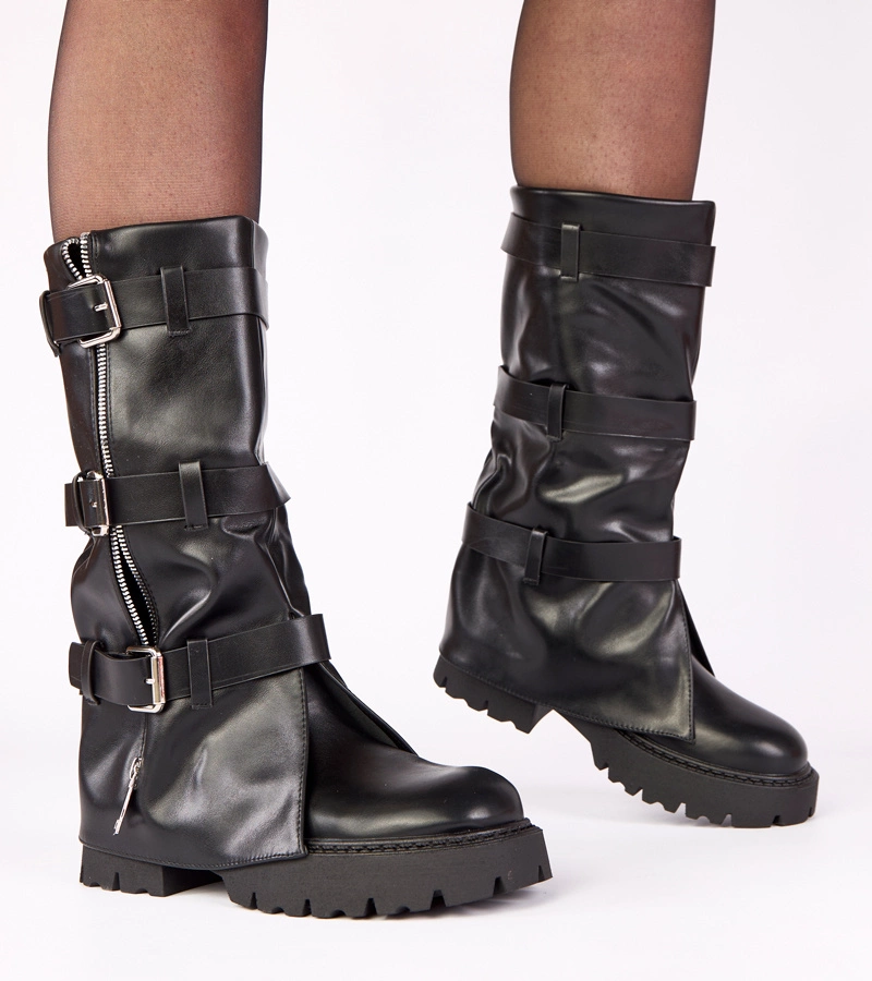 Schwarze Plateaustiefel mit umgeschlagenem Schaft Colina