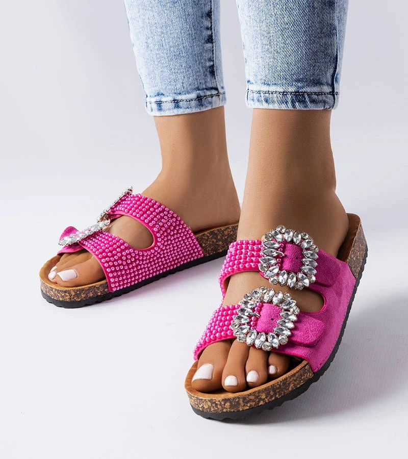 Rosa Pantoletten verziert mit Zirkonen von Racine