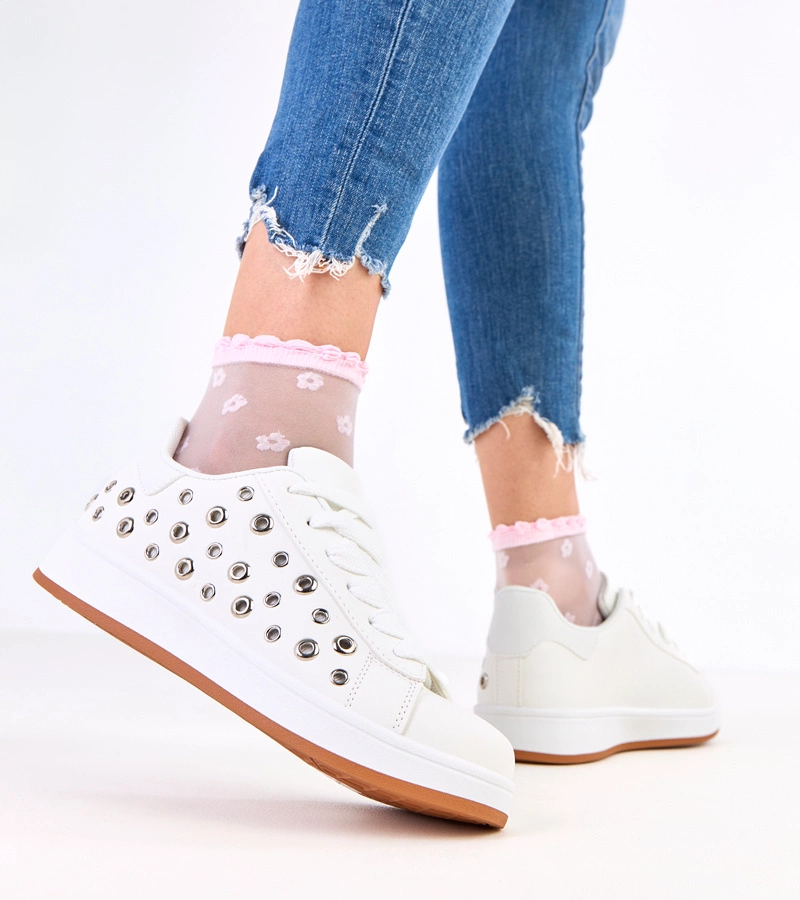 Weiße Sneakers mit Plateausohle und Nieten Adelis