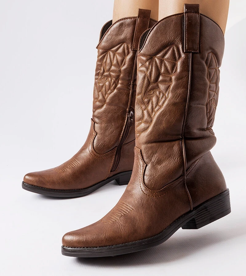 Braune Cowboy-Stiefel mit flachem Absatz von Simonetta