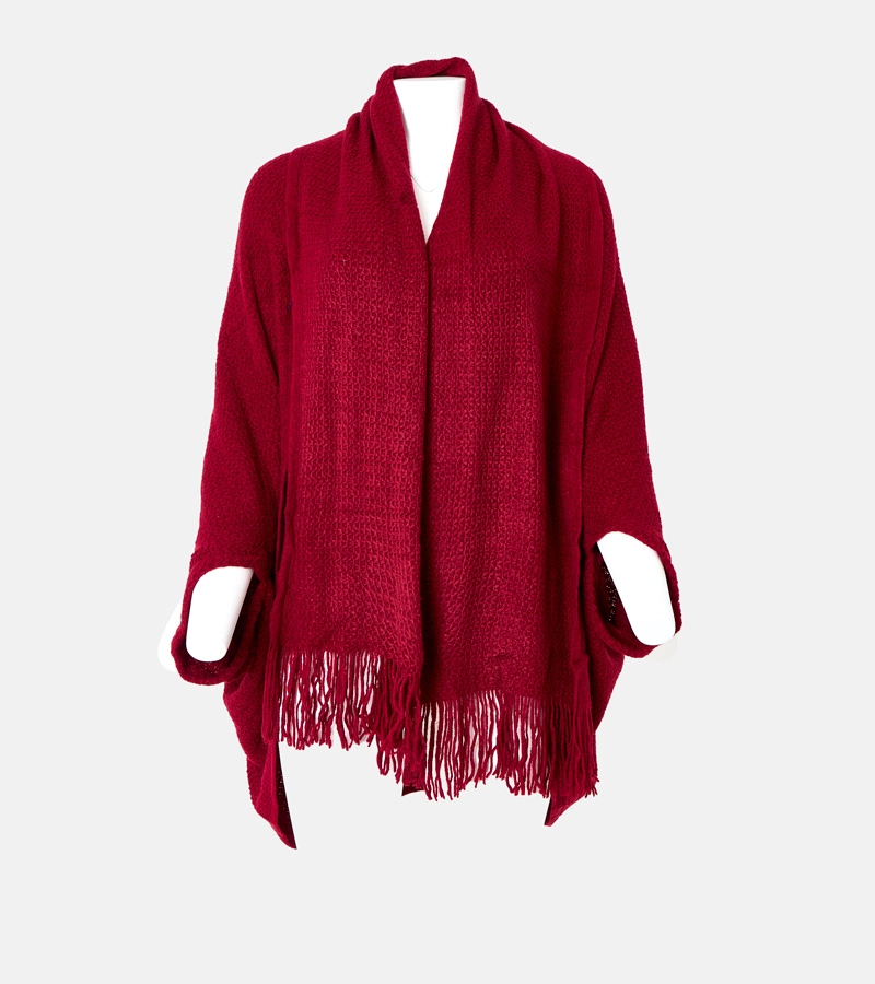 Bordeauxfarbener Überwurf mit Fransen Noah