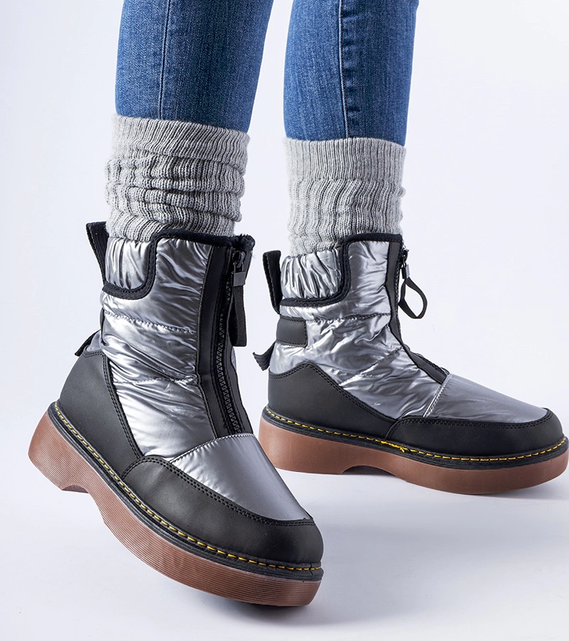 Graue, gefütterte Callisto-Schneestiefel mit Reißverschluss