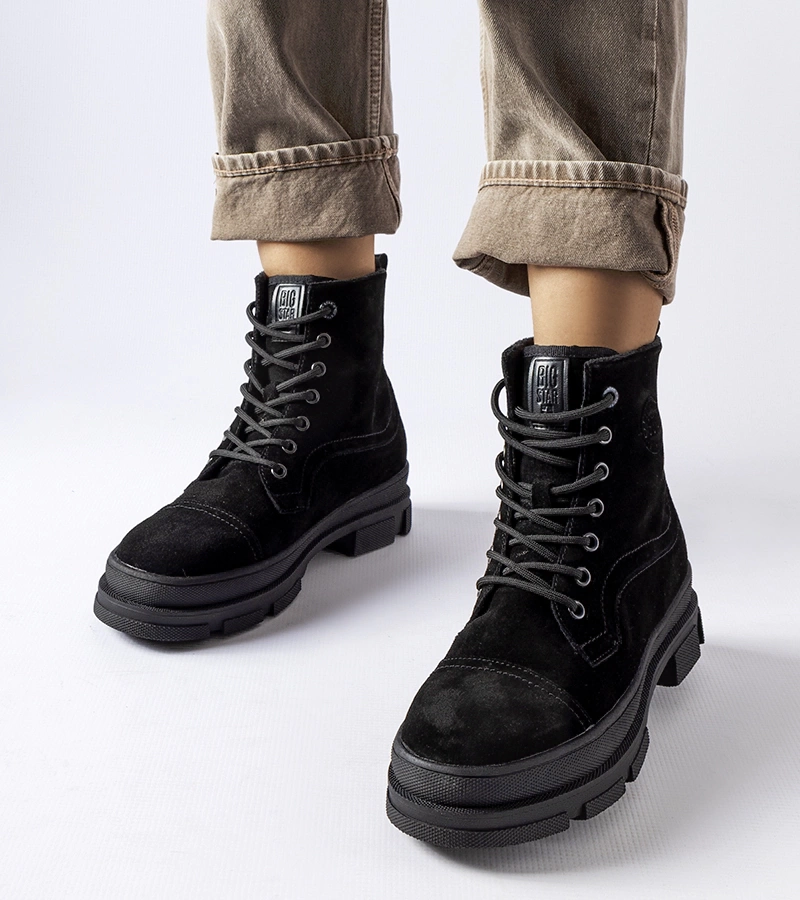 Schwarze Lederarbeiterstiefel BIG STAR KK274524