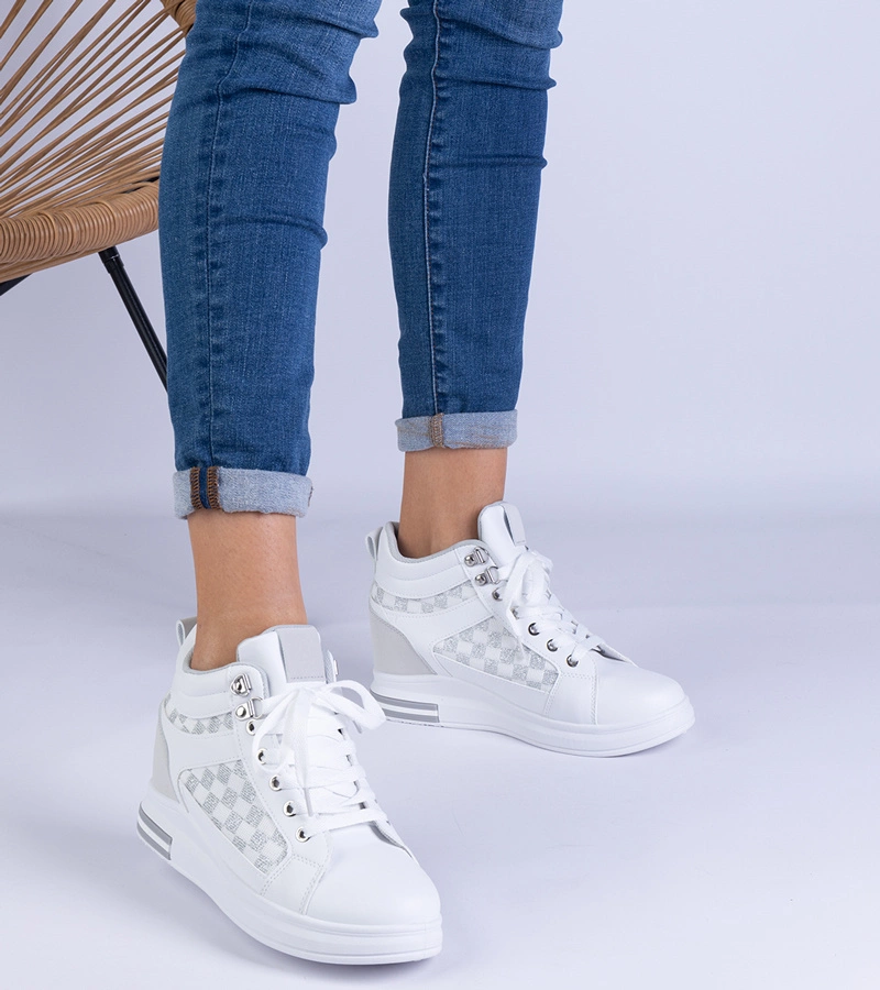 Weiße Damensportsneaker mit verstecktem Keilabsatz Violinso