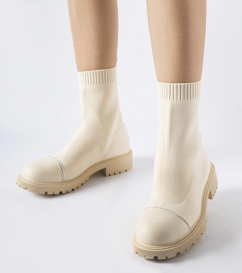 Beige Sockenstiefeletten mit Zirkonia Vail