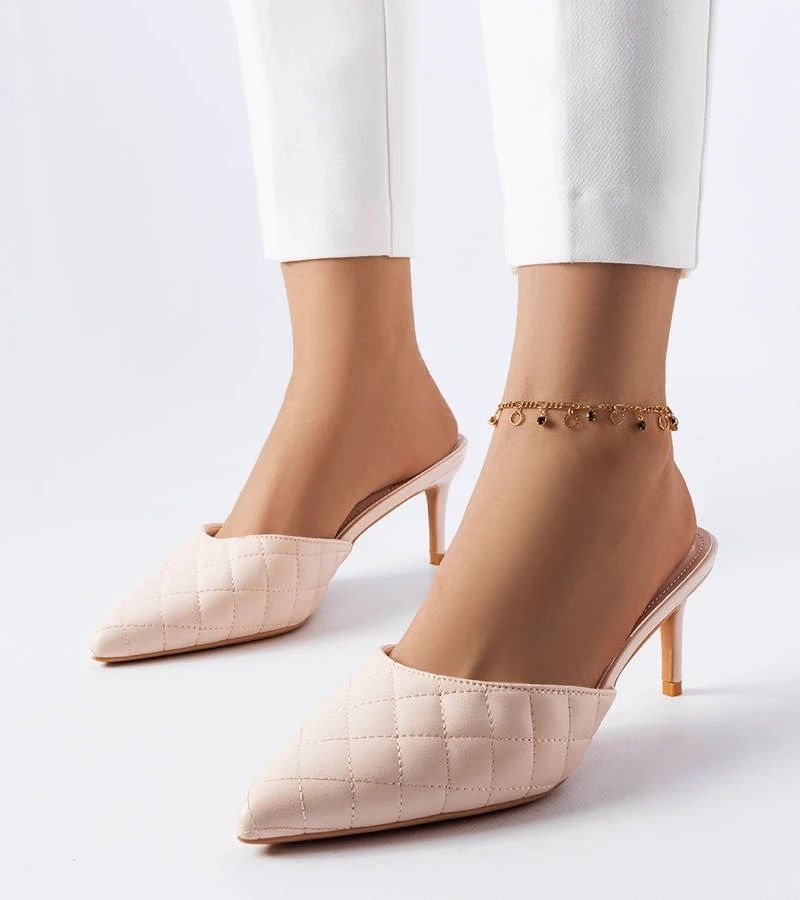 Beige gesteppte Lambert Stiletto Pantoletten