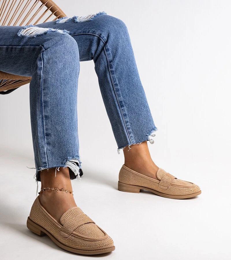 Braune Mokassins mit Zirkonia von Mogha