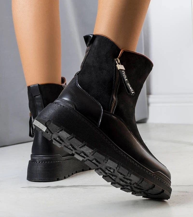 Schwarze gefütterte Plattformstiefeletten Niklas