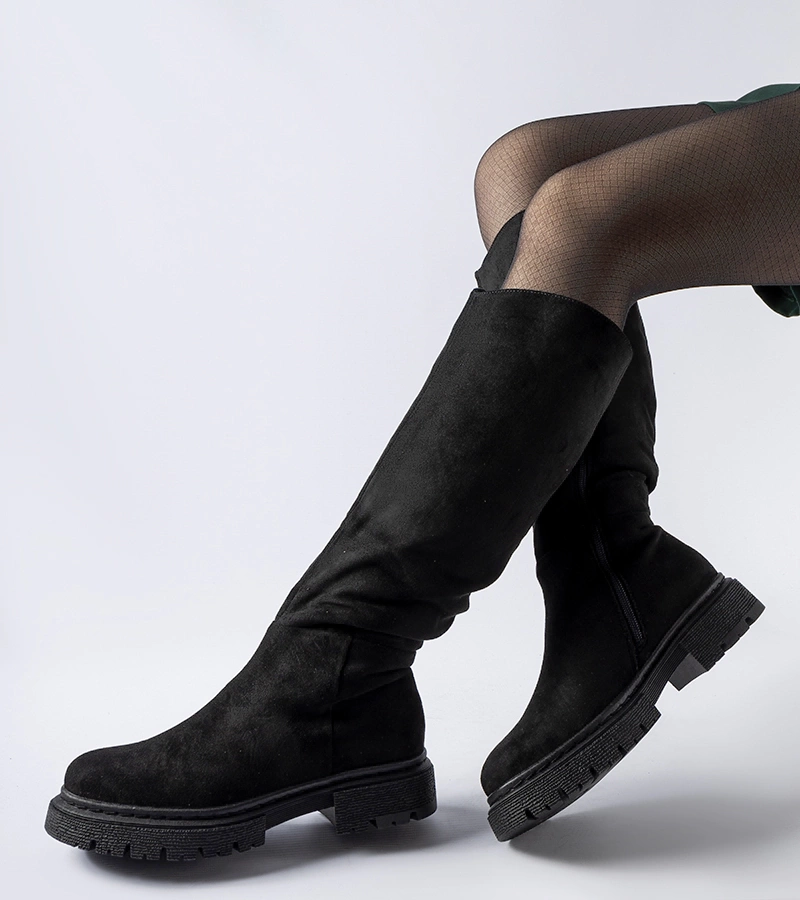 Schwarze flache gefütterte Millbrook Stiefel