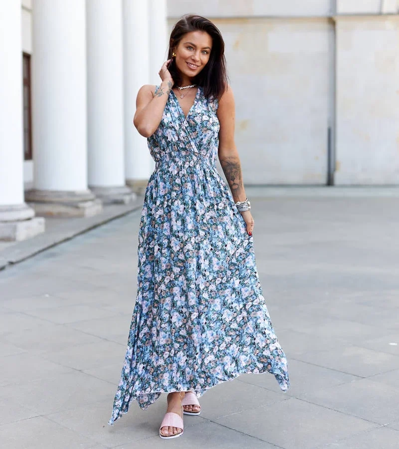 Blaues Maxikleid mit Gummizug in der Taille von Beneventi