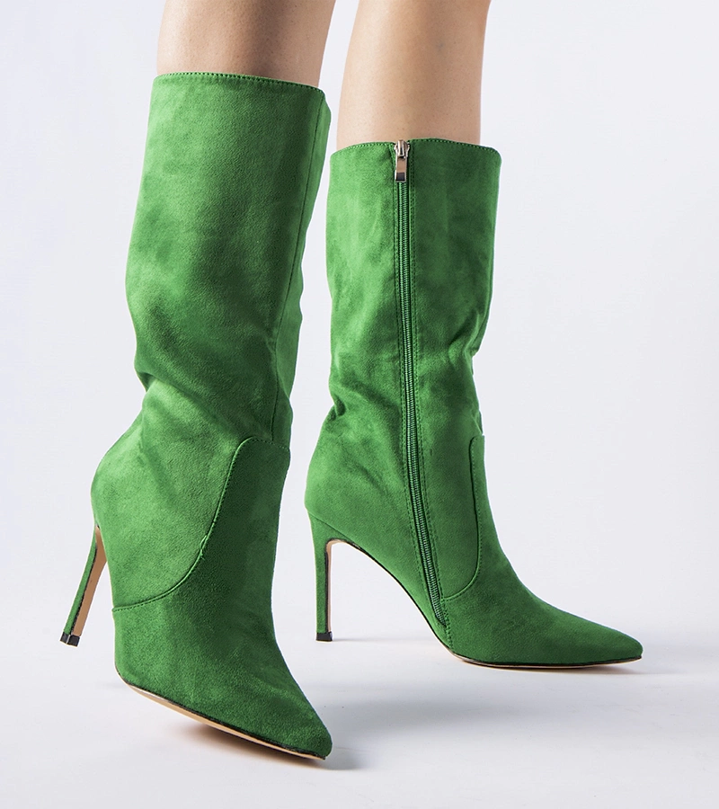 Grüne, gefütterte Stiletto-Stiefel Rosaria