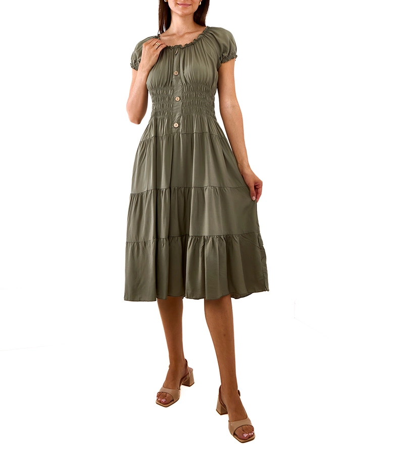 Grünes Midi-Kleid mit kurzen Ärmeln von Marisla