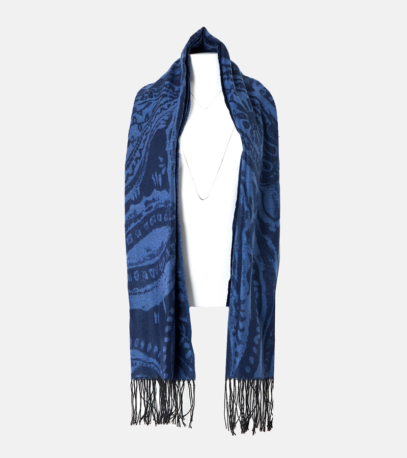 Schwarz-blauer Schal mit Blumen Colonie