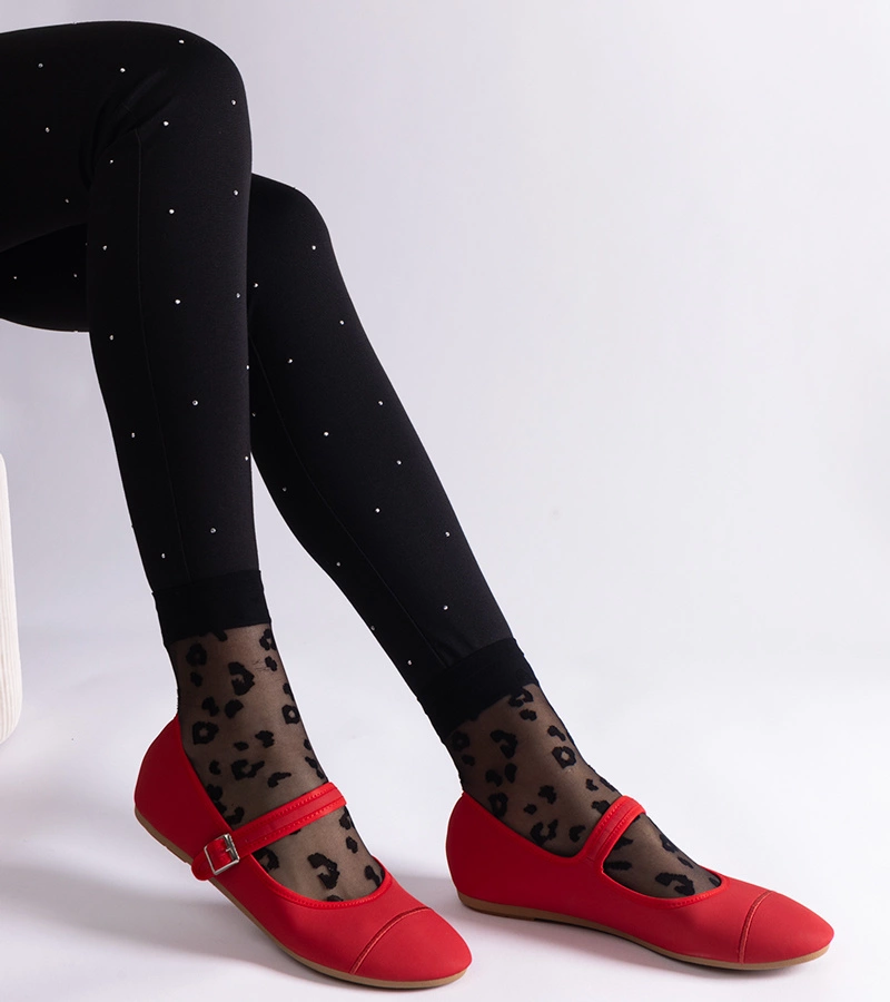 Rote Ballerinas mit matter Oberfläche und Schnalle Longhola