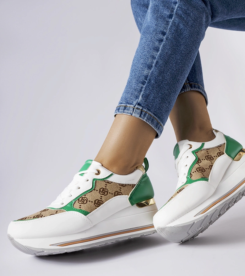 Weiß-grüne Rouxi Keilabsatz Sneakers