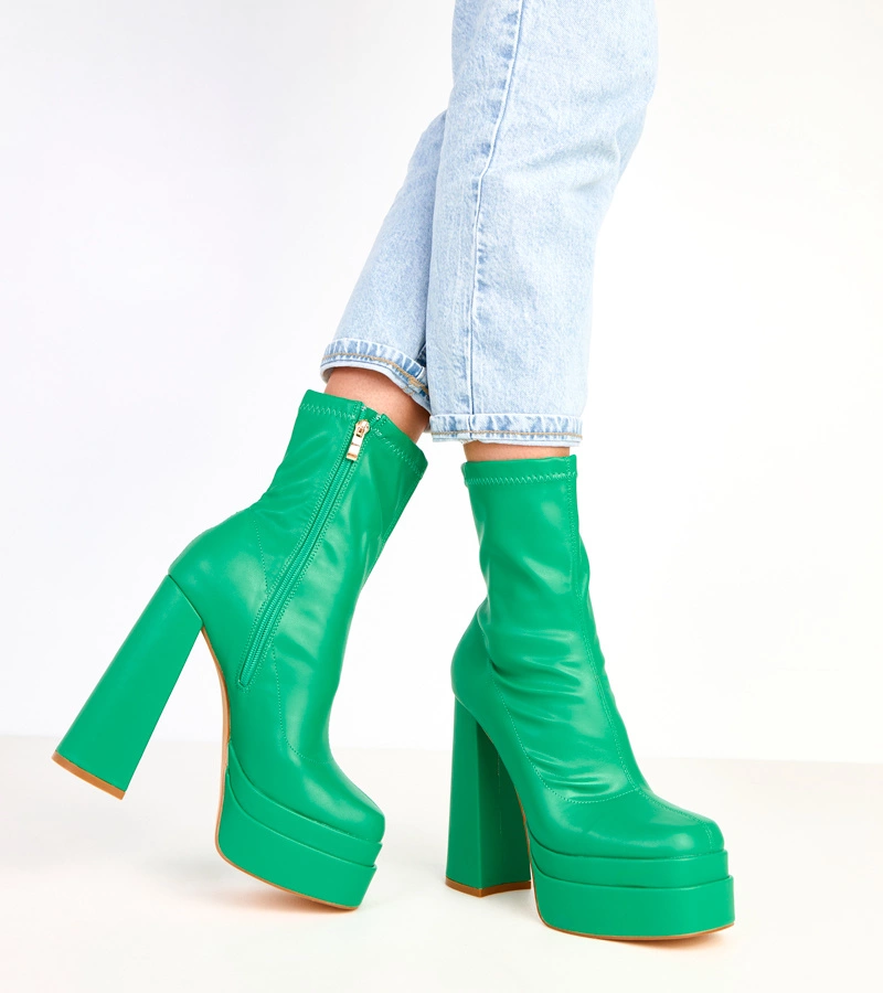 Grüne Stiefeletten mit massivem Absatz und Plateau Yasmin