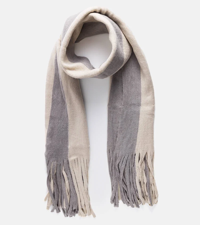 Beige-grauer Schal mit Fransen Lana