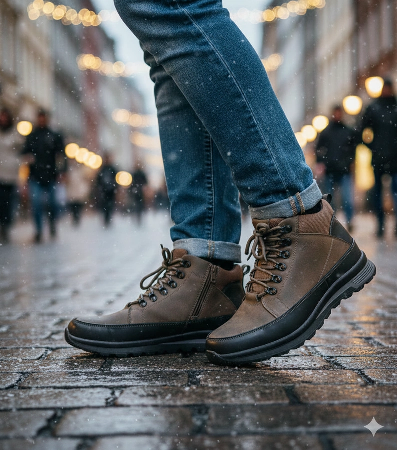 Graue Herren-Trapper mit Fellfutter auf Plateausohle Paul