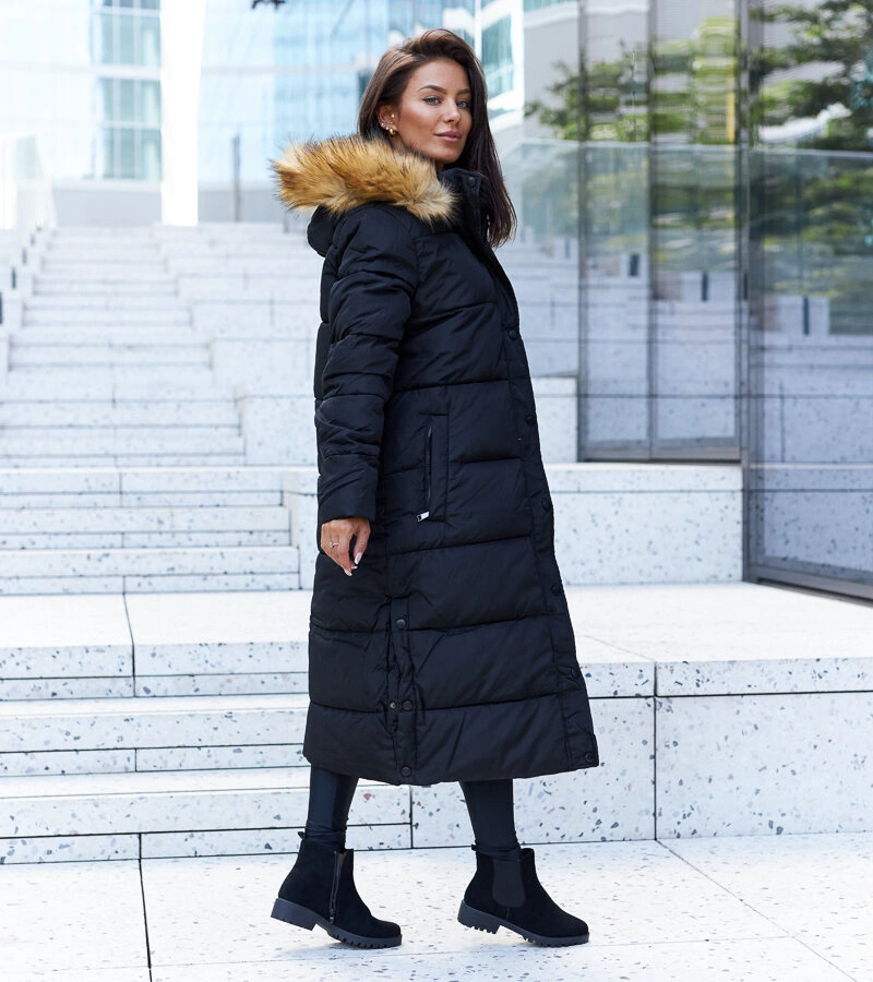 GEFÜTTERTE DAMENJACKE WINTERJACKE MIT KAPUZE TASCHEN BH-1840 SCHWARZ