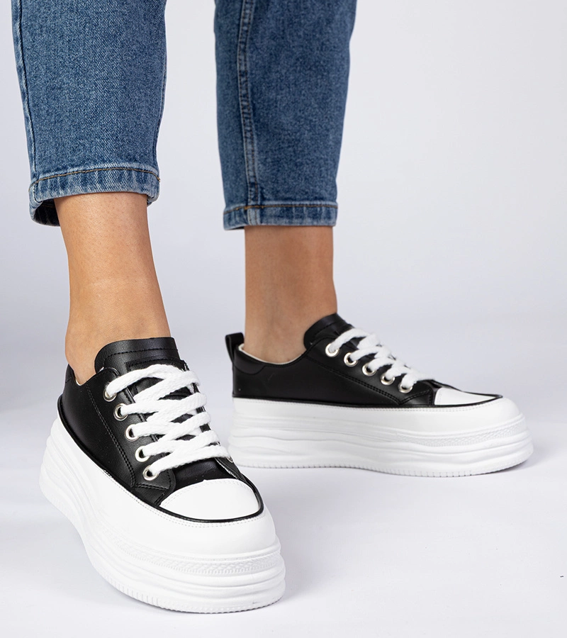 Schwarz-weiße Damen-Sneaker mit hoher Sohle Selina